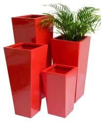 Hoge Vierkante Plantenbak met Rode Gel Coating - Groot